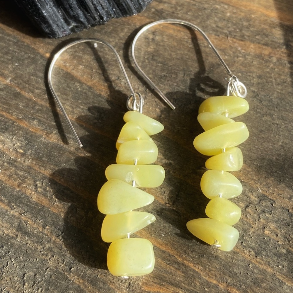 Yellow Jade bohemian dangle long earrings